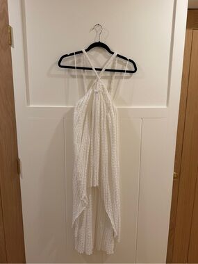Zara White Textured Halter Dress with Knotted Straps